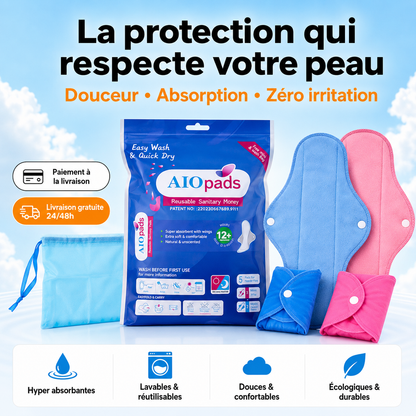 Pack de 5 serviettes lavables Anti-fuites et sans irritations