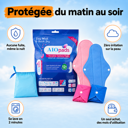 Pack de 5 serviettes lavables Anti-fuites et sans irritations