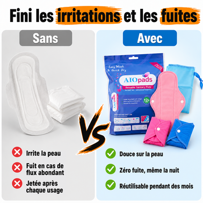 Pack de 5 serviettes lavables Anti-fuites et sans irritations