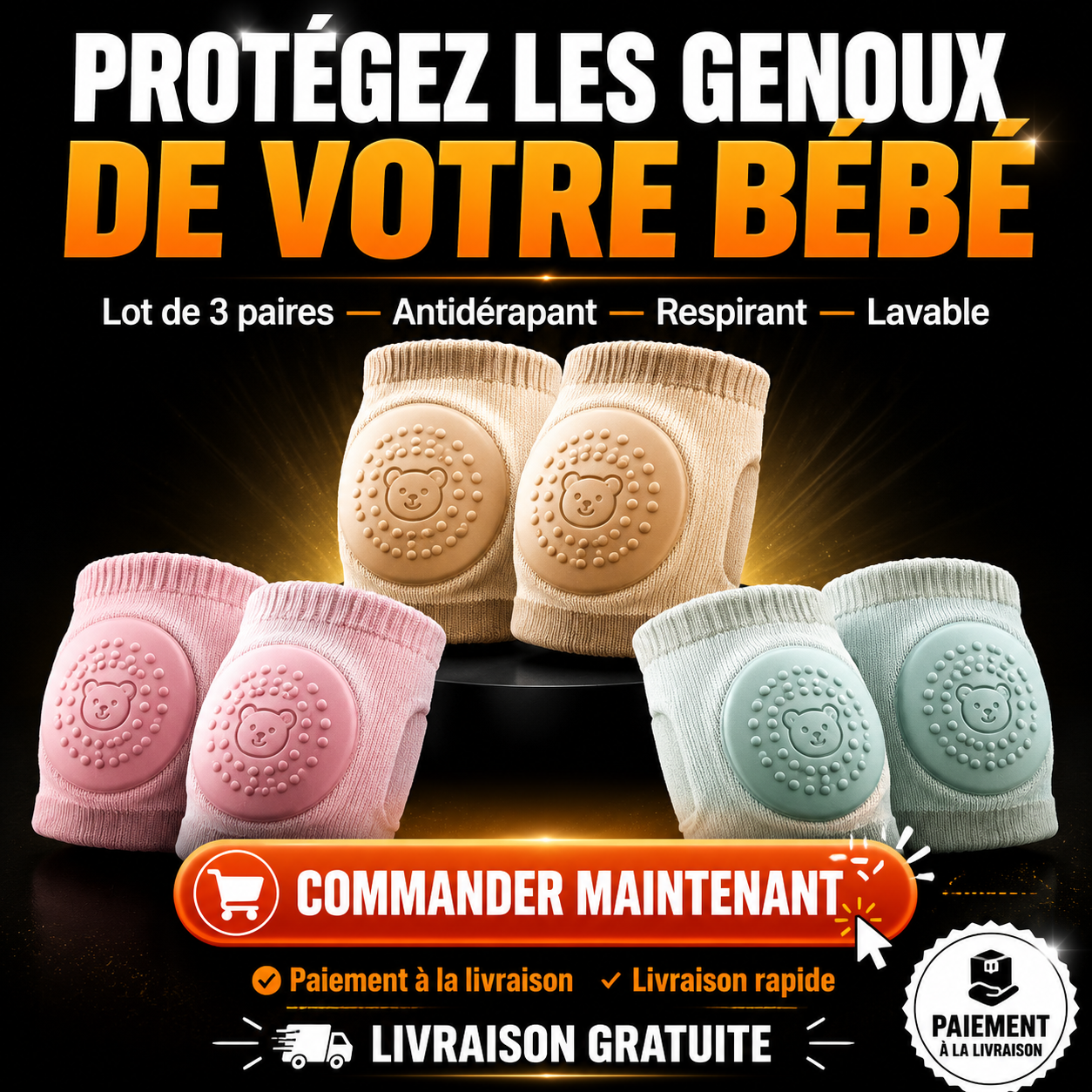 3 paires de Protège-Genoux Bébé