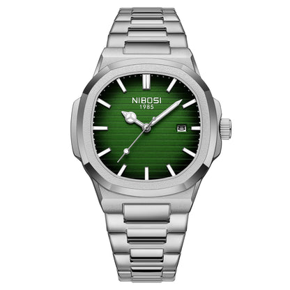 Montre pour homme NIBOSI – Analogique à quartz, en acier inoxydable – Style militaire et classique – Étanche – Avec date
