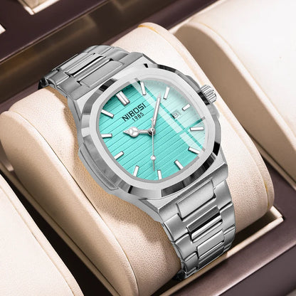Montre pour homme NIBOSI – Analogique à quartz, en acier inoxydable – Style militaire et classique – Étanche – Avec date
