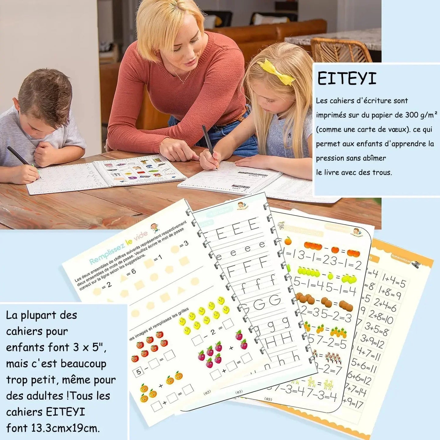 4 carnets d'apprentissage réutilisable pour enfants