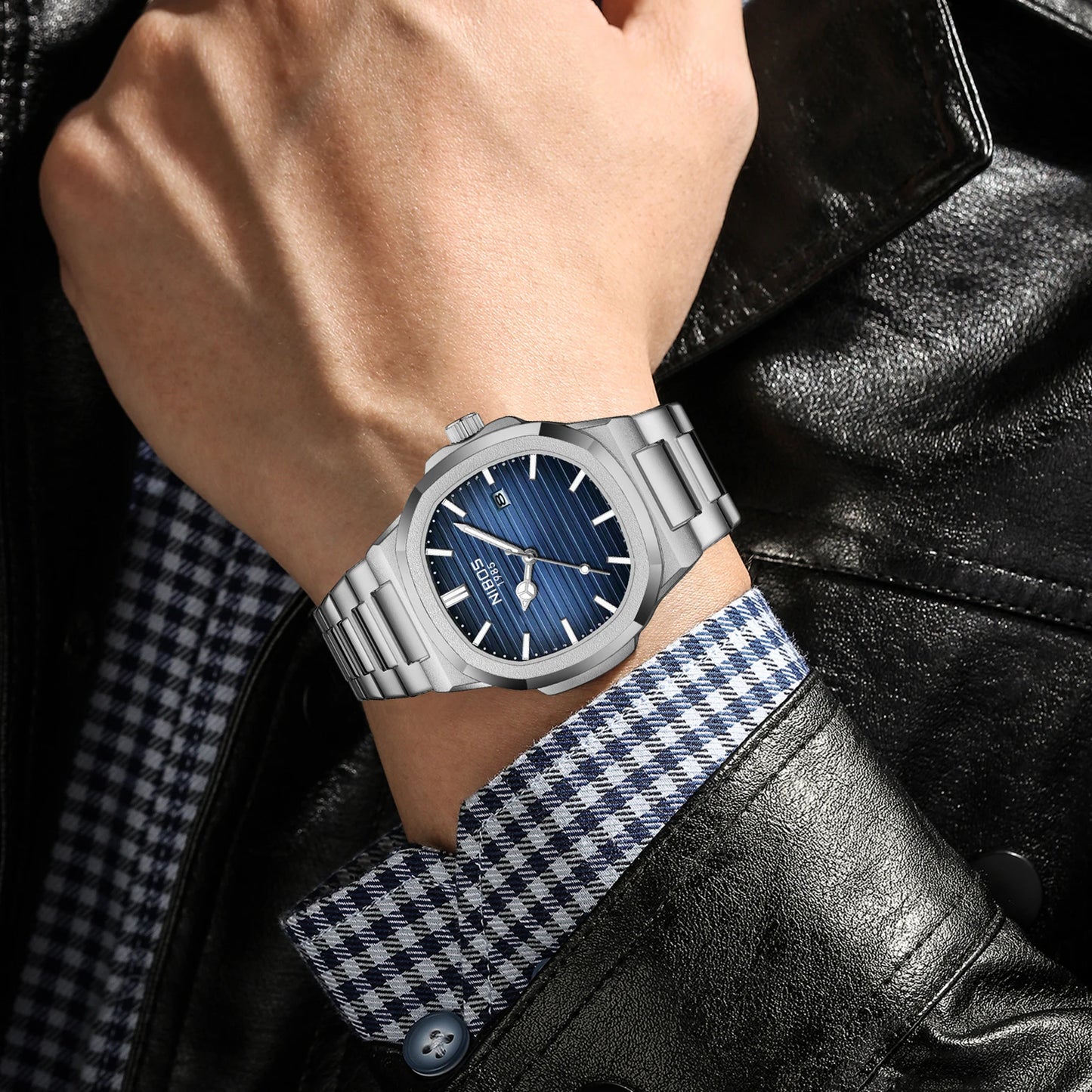 Montre pour homme NIBOSI – Analogique à quartz, en acier inoxydable – Style militaire et classique – Étanche – Avec date