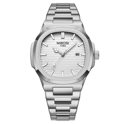 Montre pour homme NIBOSI – Analogique à quartz, en acier inoxydable – Style militaire et classique – Étanche – Avec date