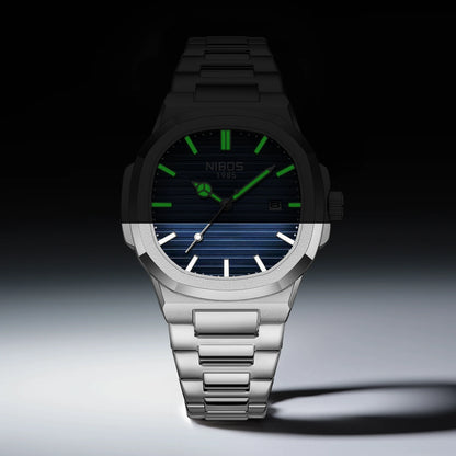 Montre pour homme NIBOSI – Analogique à quartz, en acier inoxydable – Style militaire et classique – Étanche – Avec date