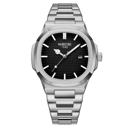 Montre pour homme NIBOSI – Analogique à quartz, en acier inoxydable – Style militaire et classique – Étanche – Avec date