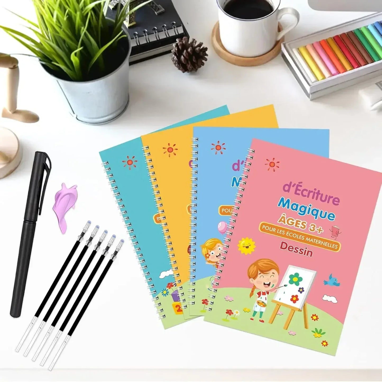 4 carnets d'apprentissage réutilisable pour enfants