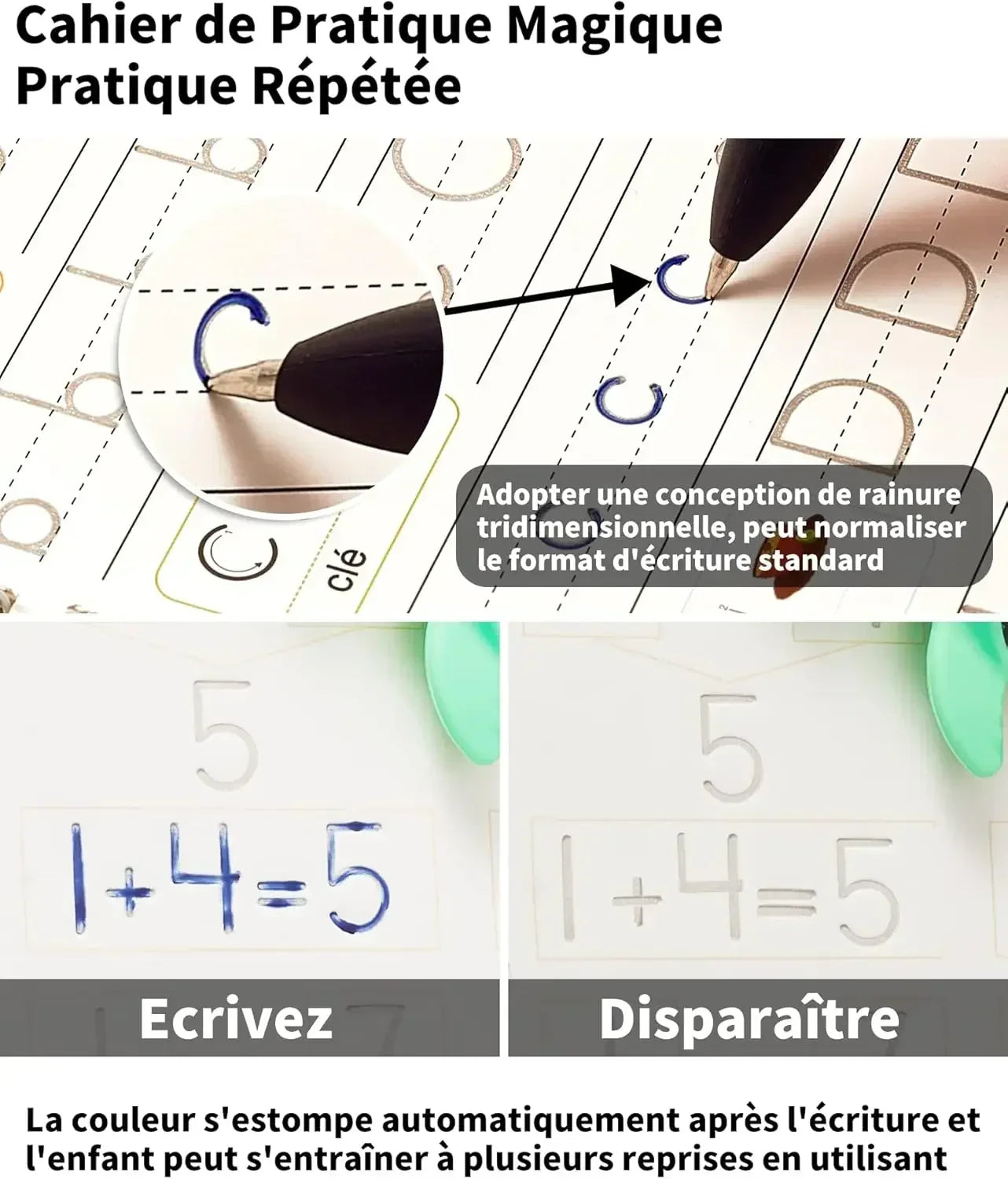 4 carnets d'apprentissage réutilisable pour enfants