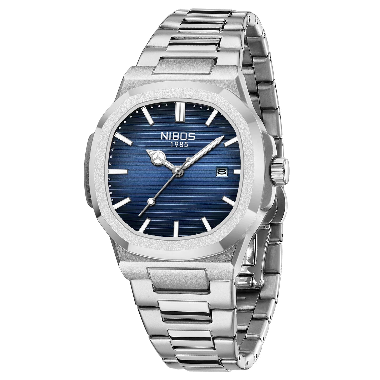 Montre pour homme NIBOSI – Analogique à quartz, en acier inoxydable – Style militaire et classique – Étanche – Avec date
