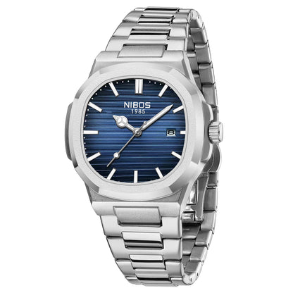 Montre pour homme NIBOSI – Analogique à quartz, en acier inoxydable – Style militaire et classique – Étanche – Avec date